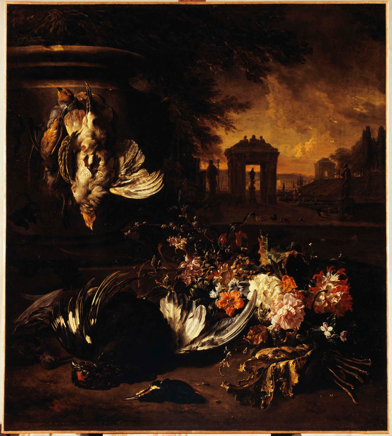 jan-weenix-1662-flowers-and-death-game-in-front-of-a-landscape-art-print-fine-art-reproduction-wall-art