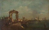 弗朗西斯科·瓜爾迪-1760-景觀與碼頭和湖上的船隻-藝術印刷品美術複製品牆藝術 id-a6oixx4qx