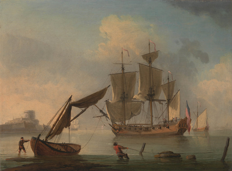 francis-swaine-18th-century-an-english-sloop-becalmed-near-the-shore-art-print-fine-art-reproduction-wall-art-id-a6w1n5963