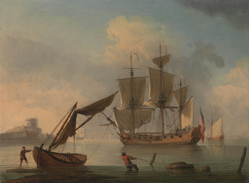 francis-swaine-18th-century-an-english-sloop-becalmed-near-the-shore-art-print-fine-art-reproduction-wall-art-id-a6w1n5963