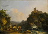 philip-james-de-loutherbourg-1767-landskap-med-vattenfall-slott-och-bönder-konst-tryck-fin-konst-reproduktion-väggkonst-id-a6wnzv5nc