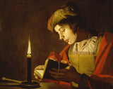 馬蒂亞斯·斯托姆-1630-一個年輕人在燭光下閱讀藝術印刷品美術複製品牆藝術 ID-a6xhy13x6