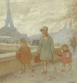 henri-nozais-1933-szkic-miasta-dla-dziedzińca-dziewcząt-szkoły-ru-rue-dupleix-15-tej dzielnicy-paryża-druk-reprodukcja-dzieł sztuki- sztuka ścienna