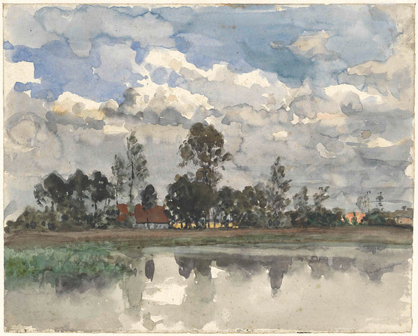 julius-jacobus-van-de-sande-bakhuyzen-1845-trees-are-reflected-in-the-water-under-a-cloudy-sky-art-print-fine-art-reproduction-wall-art-id-a797i8gjj