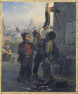 에콜 프랑세즈-1830-펌프에서 물을 마시다-1830-예술-인쇄-미술-복제-벽-예술