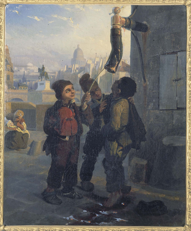 ecole-francaise-1830-small-sweeps-drinking-from-water-from-a-pump-1830-art-print-fine-art-reproduction-wall-art