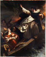 ary-scheffer-1823-Święty-Tomasz z Akwinu-głoszenie-zaufanie-bogu-podczas-burzy-sztuka-druk-dzieła-reprodukcja-sztuka-ścienna