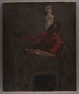 jean-baptiste-carpeaux-1865-carpeaux-i-röd-jacka-målning-i-hennes-atelier-konst-tryck-fin-konst-reproduktion-vägg-konst
