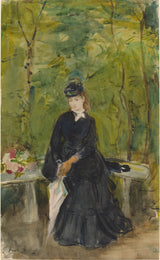 贝尔特·莫里索-1864-艺术家姐妹埃德玛坐在公园艺术印刷品美术复制品墙艺术 id-a7l08rqeg