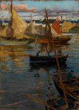 Charles-Henry-fromuth-1905-an-evening-glow-with-a-rose-trail-in-the-shadow-boats-concarneau-art-print-fine-art-reproduktion-wall-art-id-a7prmes6o