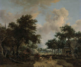 meindert-hobbema-1665-beboste-landskap-met-vrolikmakers-in-'n-kar-kuns-druk-fyn-kuns-reproduksie-muurkuns-id-a7qrn4yfc
