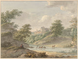 Херманус-Нуман-1754-пейзаж-с-седнал-чертожник-и-замък на вода-арт-печат-фино арт-репродукция стена-арт-ID-a7qxycsem