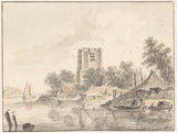 hendrik-spilman-1733-rivier-landskap-met-'n-groot-stomp-kerktoring-kunsdruk-fynkuns-reproduksie-muurkuns-id-a7slyng5n