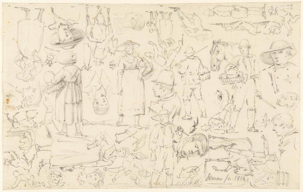 anthonie-willem-hendrik-nolthenius-de-man-1814-sketch-sheet-with-many-figures-and-animals-art-print-fine-art-reproduction-wall-art-id-a7u3kihdr