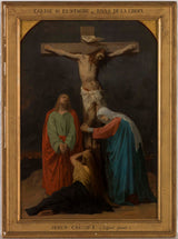 emile-signol-1856-skitse-til-helgen-eustache-kirken-kristen-på-korset-jesus-korsfæstet-kunst-print-kunst-gengivelse-væg-kunst