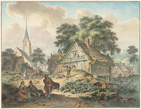 hendrik-meijer-1777-dilapidated-house-and-village-church-art-print-fine-art-reproduction-wall-art-id-a7yyb960k