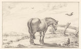 Jean-Bernard-1803-站立的馬在母雞與小雞的藝術印刷精美藝術複製品牆藝術 id-a817s5kq1
