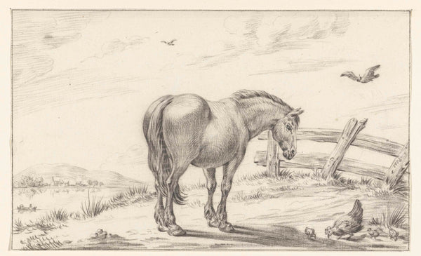 jean-bernard-1803-standing-horse-at-hen-with-chicks-art-print-fine-art-reproduction-wall-art-id-a817s5kq1