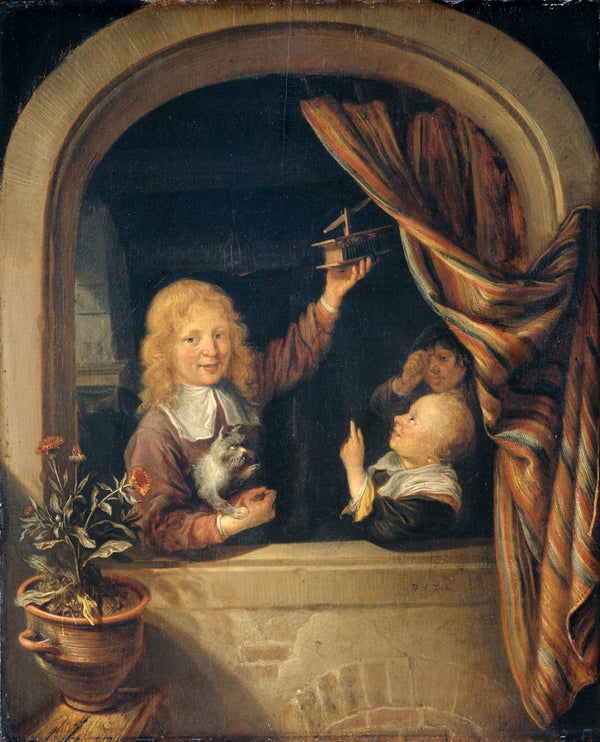 domenicus-van-tol-1660-children-with-a-mousetrap-art-print-fine-art-reproduction-wall-art-id-a8273lkh3