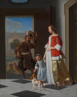 jacob-ochtervelt-1663-en-fiskehandler-på-døren-kunst-trykk-kunst-reproduksjon-vegg-kunst-id-a828sse2y