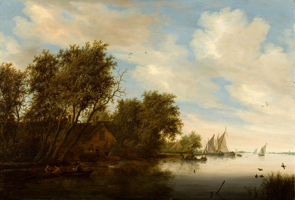 salomon-van-ruysdael-1648-river-view-with-a-man-hunting-ducks-art-print-fine-art-reproduction-wall-art-id-a84n1ctjk