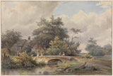 Barend-cornelis-koekkoek-1813，风景，与石桥，附近，一间房子，艺术印刷，精美的艺术复制品，墙，艺术，id-a872i6kpv