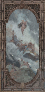 亨利·博尼斯-1892-巴黎北部市政廳大堂休息室天花板草圖，鼓舞人心的老師和自然藝術印刷品美術複製品-藝術牆