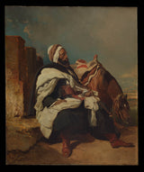 alfred-dedreux-1850-sittende-arabiese man-met-perd-kunsdruk-fynkuns-reproduksie-muurkuns-id-a8go3b06n