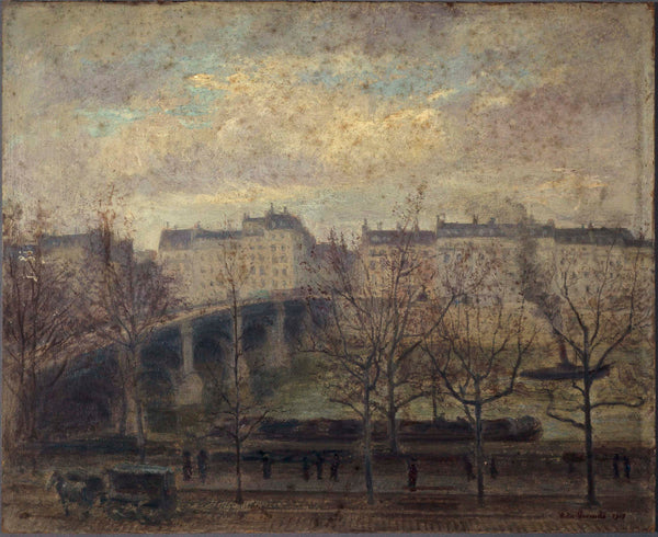 victor-lecomte-1918-the-bridge-of-the-tournelle-in-1918-art-print-fine-art-reproduction-wall-art