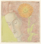 jan-toorop-1896-głowa-kobiety-z-rudawymi-włosami-i-chryzantema-druk-reprodukcja-dzieł sztuki-sztuka-ścienna-id-a8nlzfbvm