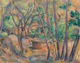 保罗·塞尚·磨石和蓄水池在树下，灌木丛和灌木丛中，灌木丛下，艺术印刷精美的艺术复制品，墙壁艺术ida8rxfuvb7