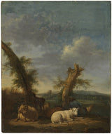 adriaen-van-de-velde-1657-landskap-met-skaap-en-'n-slaap-herder-kunsdruk-fynkuns-reproduksie-muurkuns-id-a8vqvun3h