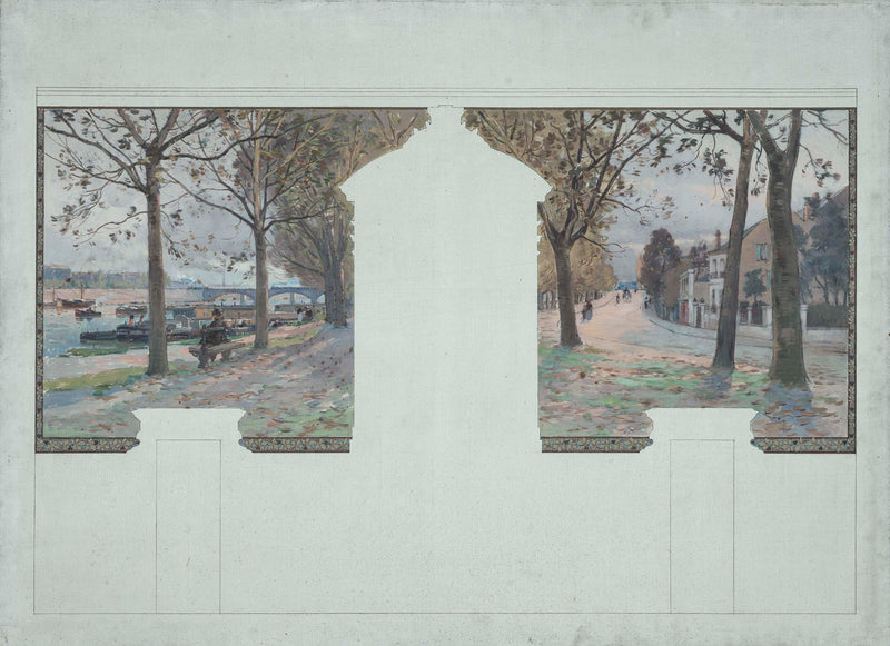 paul-leon-felix-schmitt-1901-sketch-for-the-hall-of-the-town-hall-of-asnieres-landscape-banks-of-the-seine-at-asnieres-art-print-fine-art-reproduction-wall-art