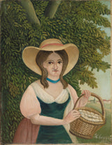 亨利卢梭女人带着一篮子鸡蛋在购物车里的女人