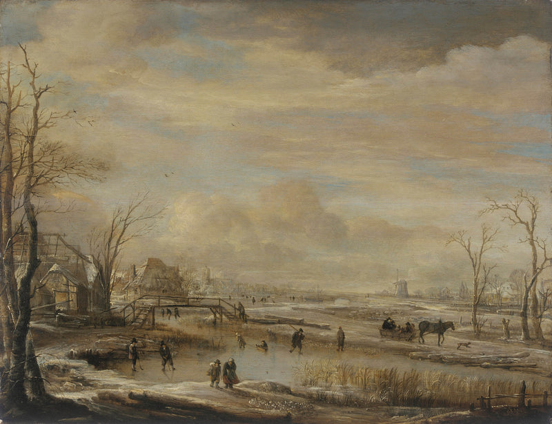 aert-van-der-neer-1660-frozen-river-with-a-footbridge-art-print-fine-art-reproduction-wall-art-id-a8ztp8w0u