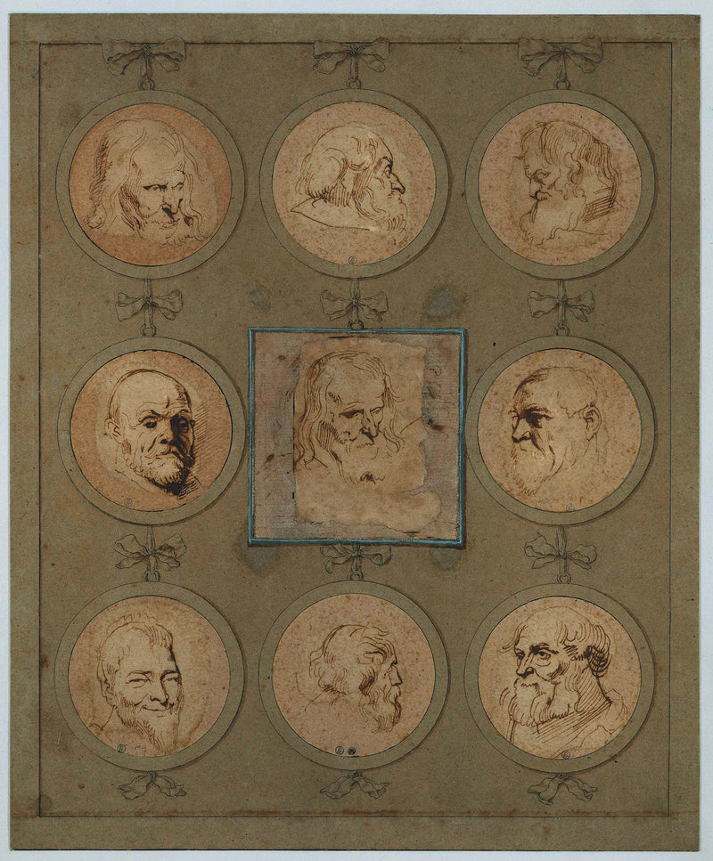 anthony-van-dyck-1610-collect-journal-study-with-nine-heads-in-medallions-art-print-fine-art-reproduction-wall-art-id-a90643qe5