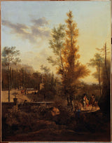 frederick-de-moucheron-1666-partenza-per-la-caccia-stampa-d'arte-riproduzione-d'arte-arte da parete
