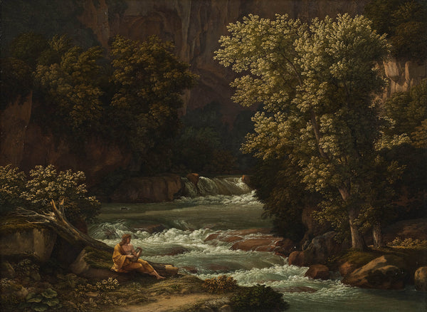 johann-christian-reinhart-1823-view-of-the-ponte-lupo-on-the-river-anio-near-tivoli-in-the-foreground-a-youth-playing-the-lyre-art-print-fine-art-reproduction-wall-art-id-a9118ow7g