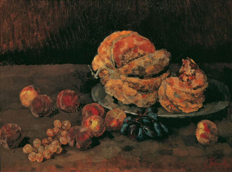 carl-schuch-1884-still-life-with-pumpkin-peach-and-grapes-art-print-fine-art-reproduction-wall-art-id-a9431ngaa