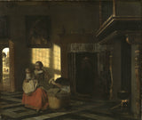 pieter-de-hooch-1665-interiør-med-en-mor-tæt-på-en-vugge-kunst-print-fine-art-reproduction-wall-art-id-a9c9kxt2u