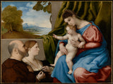 洛伦佐·洛托（Lorenzo-lotto）1533麦当娜和一个带有两个捐赠者的孩子，艺术印刷精美的艺术复制品-墙-艺术-id-a9d630y0d