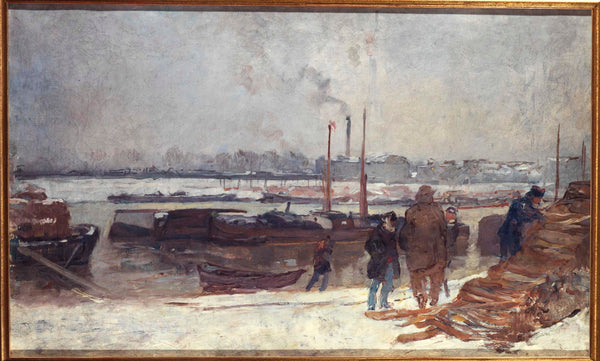auguste-lepere-1900-the-seine-at-the-quai-dausterlitz-snow-effect-art-print-fine-art-reproduction-wall-art
