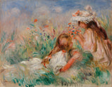 pierre-auguste-renoir-1890-girls-in-the-grass-arranging-a-bouquet-little-girl-lying-on-the-grass-girl-and-arranging-a-bouquet-art-print-fine-art-reproduction-wall-art-id-a9eq9s7d7