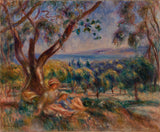pierre-auguste-renoir-1910-landskap-met-figure-naby-cagnes-landskap-met-figure-om-cagnes-kuns-druk-fyn-kuns-reproduksie-muurkuns-id-a9rrer60p