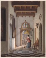 路易斯·亨利·德·丰特奈-1837-女仆清扫房屋走廊艺术印刷品美术复制品墙壁艺术 id-a9t9svvsa
