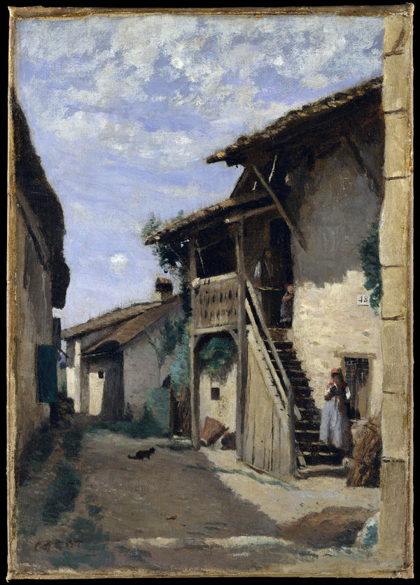 camille-corot-1852-a-village-street-dardagny-art-print-fine-art-reproduction-wall-art-id-a9teiw6s0