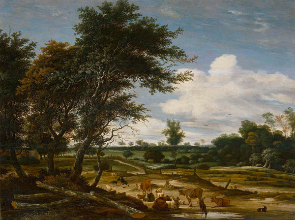jacob-salomonsz-van-ruysdael-1665-landscape-with-herdsmen-and-cattle-art-print-fine-art-reproduction-wall-art-id-a9twrfvc7