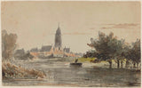 adrianus-eversen-1828-uitsig-van-'n-dorp-gesien-van-'n-rivier-kunsdruk-fynkuns-reproduksie-muurkuns-id-a9u134221