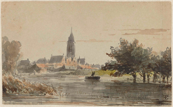 adrianus-eversen-1828-view-of-a-town-seen-from-a-river-art-print-fine-art-reproduction-wall-art-id-a9u134221
