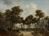 meindert-hobbema-1665-hytter-i-en-skog-kunsttrykk-fin-kunst-reproduksjon-veggkunst-id-a9vascf7q